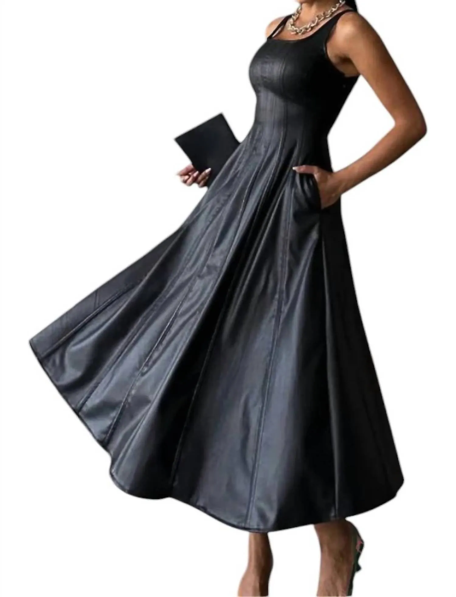 Adunn - Sophia Vegan Leather Midi Dress
