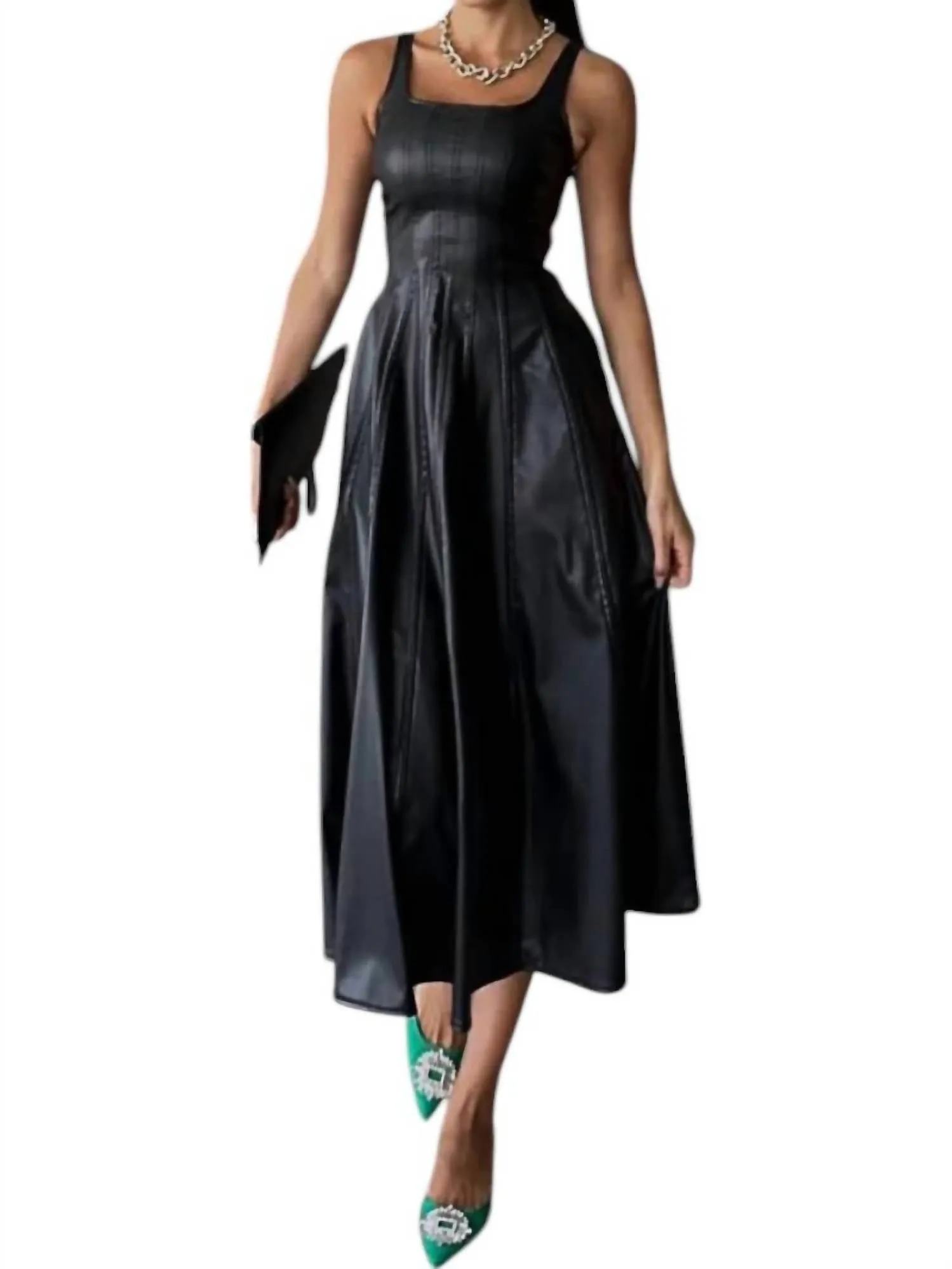 Adunn - Sophia Vegan Leather Midi Dress