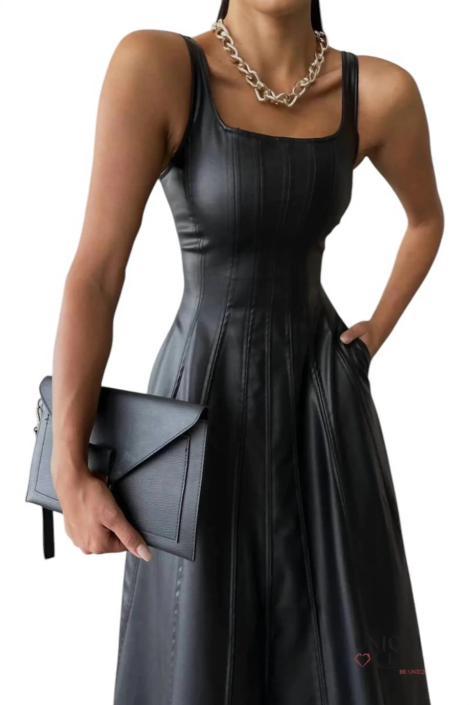 Adunn - Sophia Vegan Leather Midi Dress