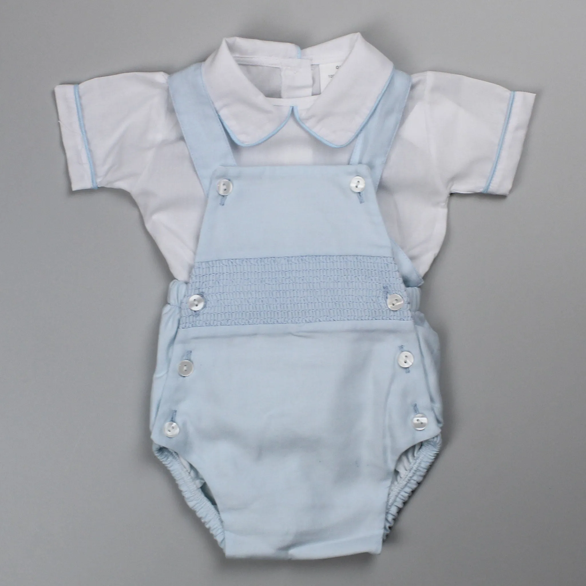 Baby Boys Smocked Romper and Shirt - Light Blue