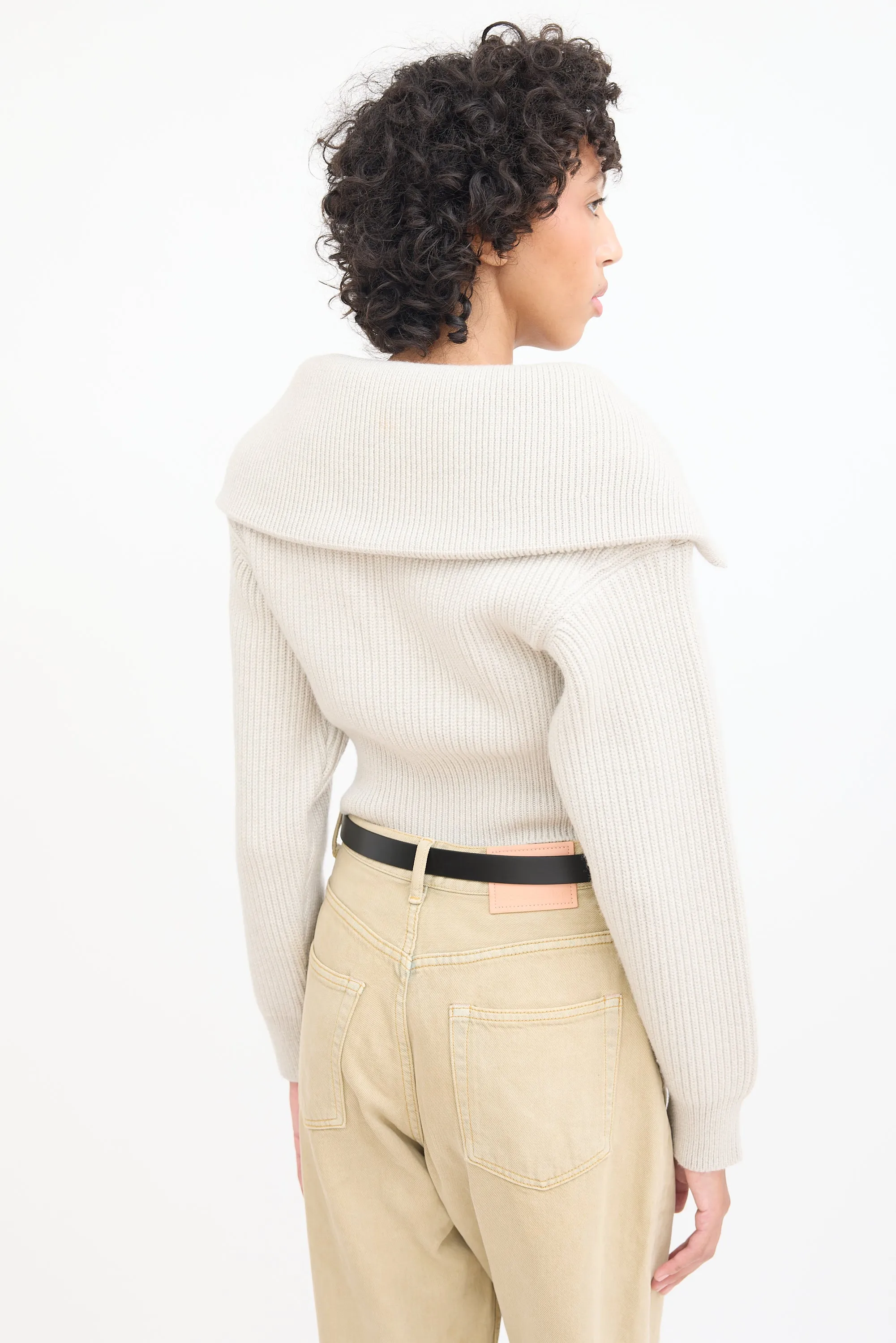 Beige Wool Layered Knit Sweater