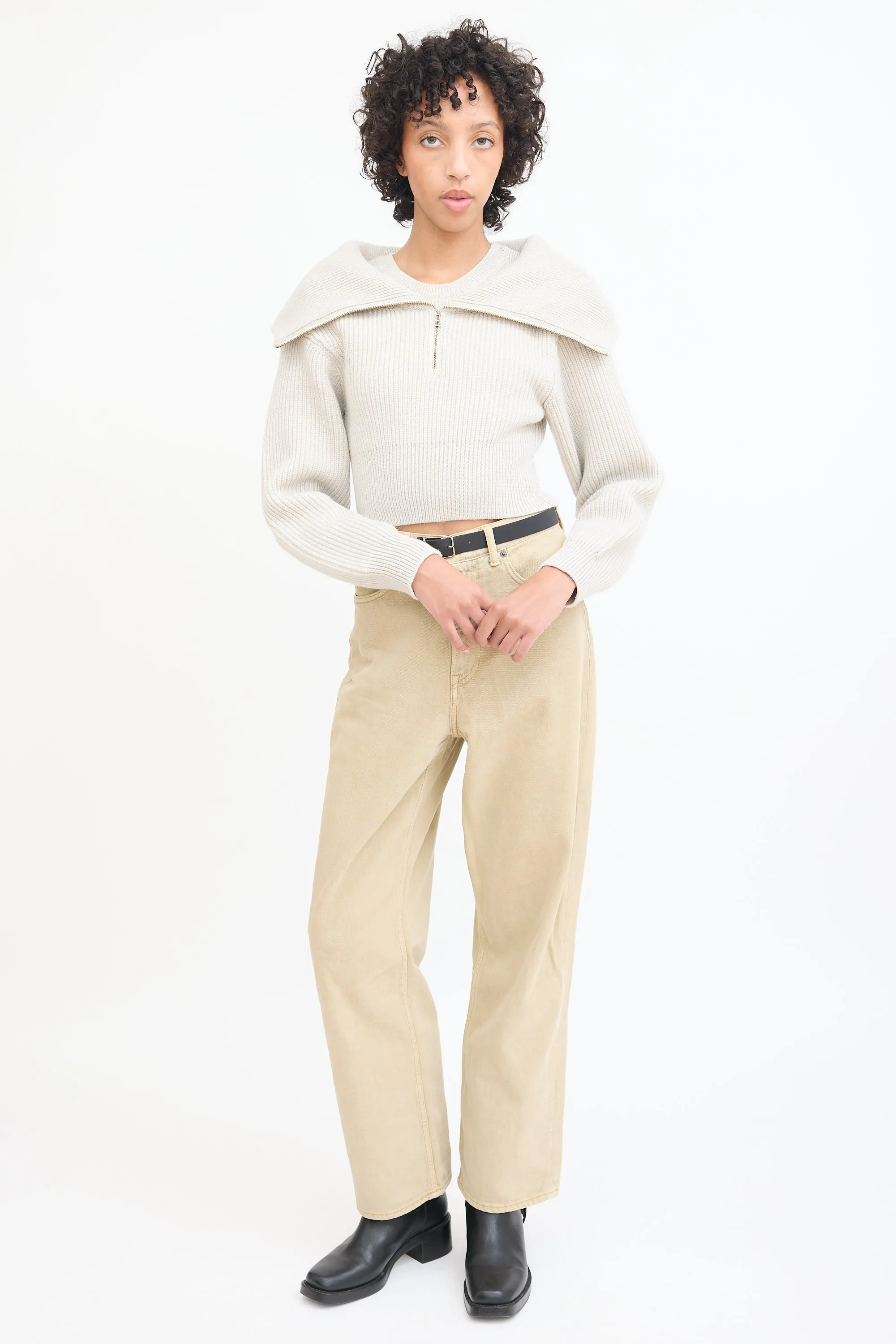Beige Wool Layered Knit Sweater