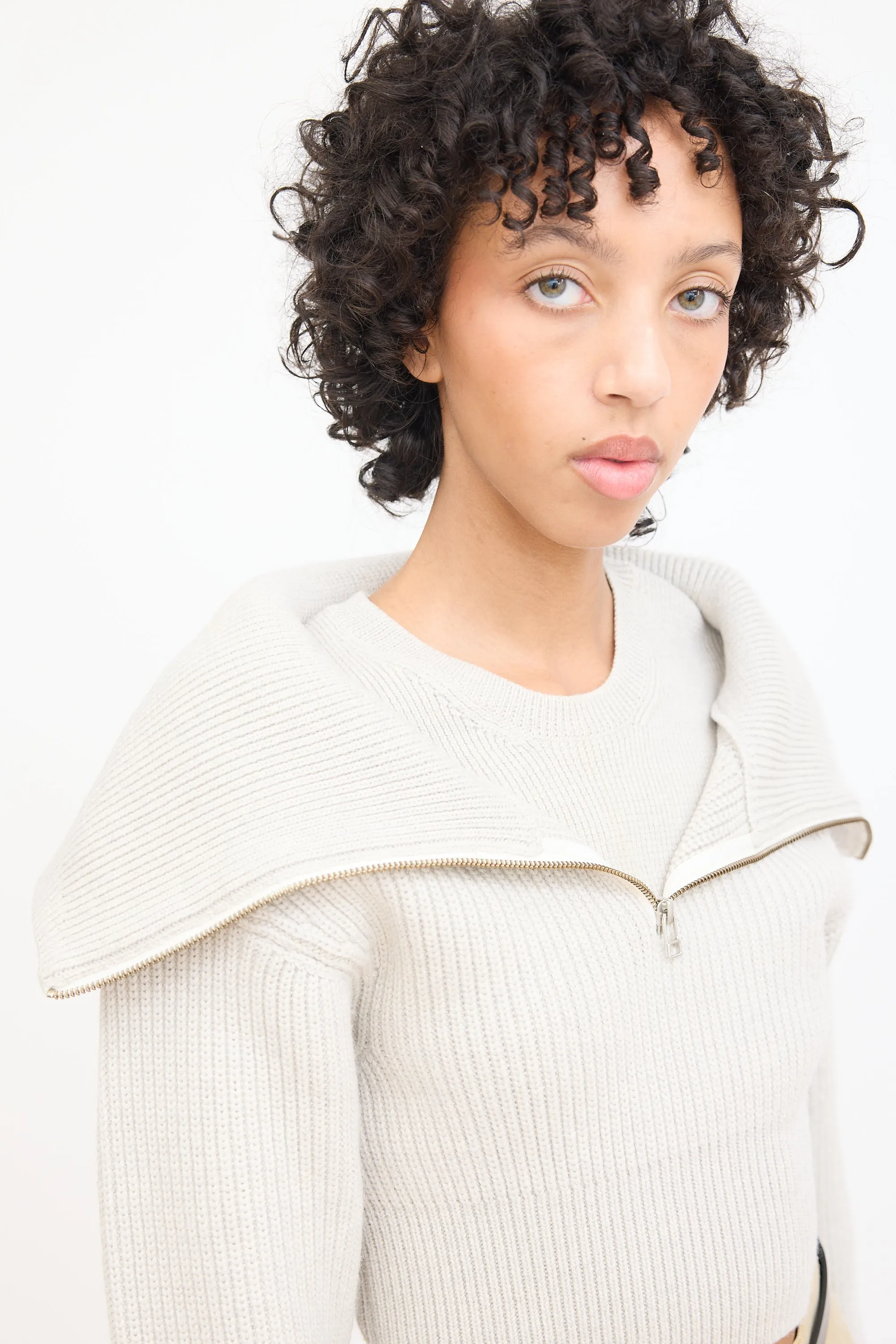 Beige Wool Layered Knit Sweater