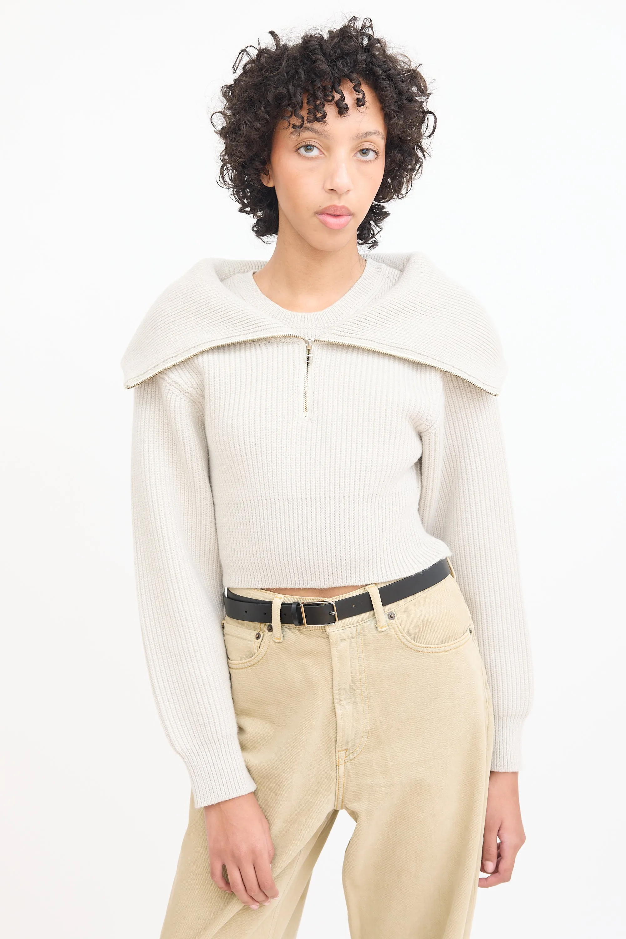 Beige Wool Layered Knit Sweater