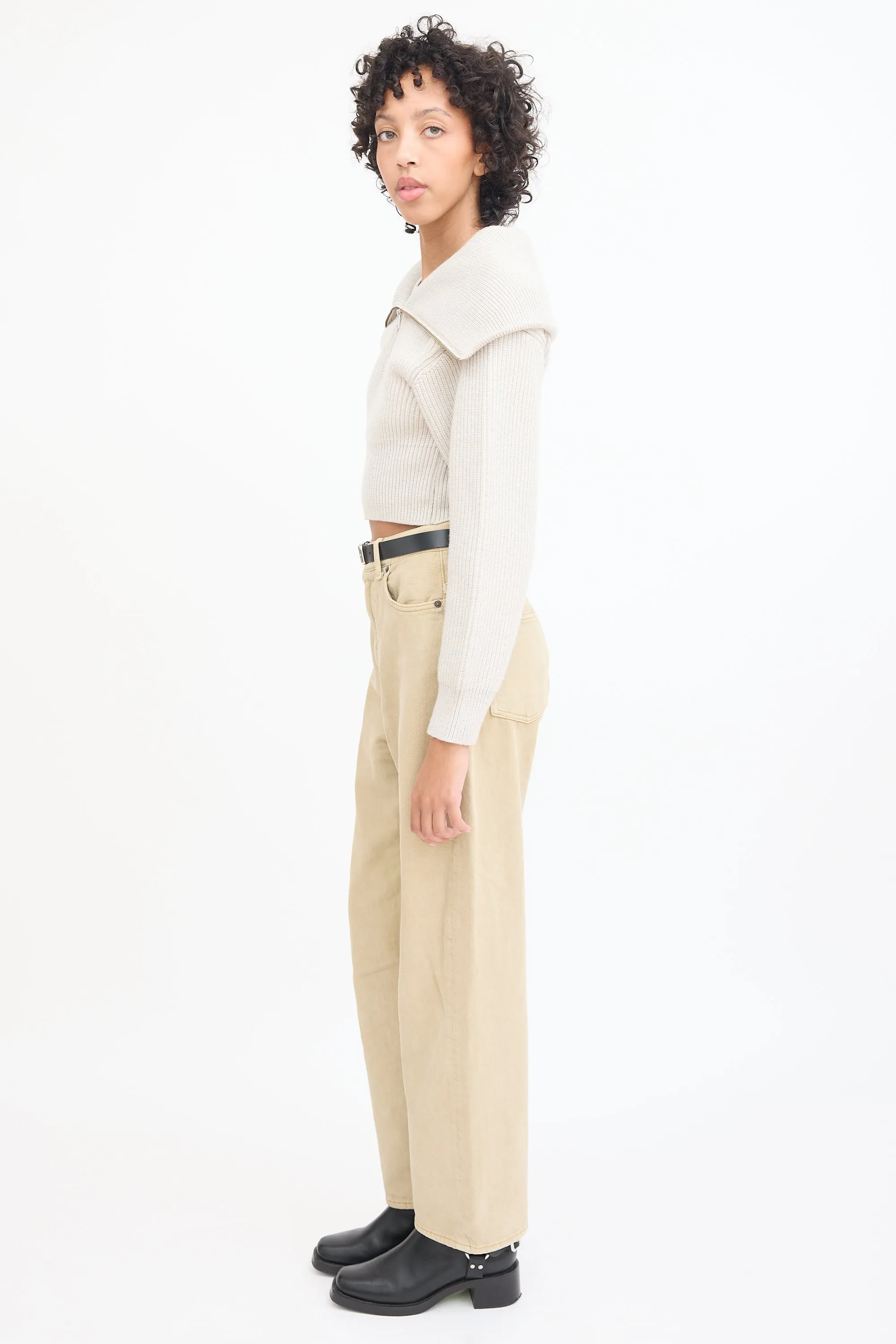 Beige Wool Layered Knit Sweater
