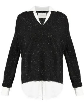 Black Multi V Neck Layered Looker Pullover