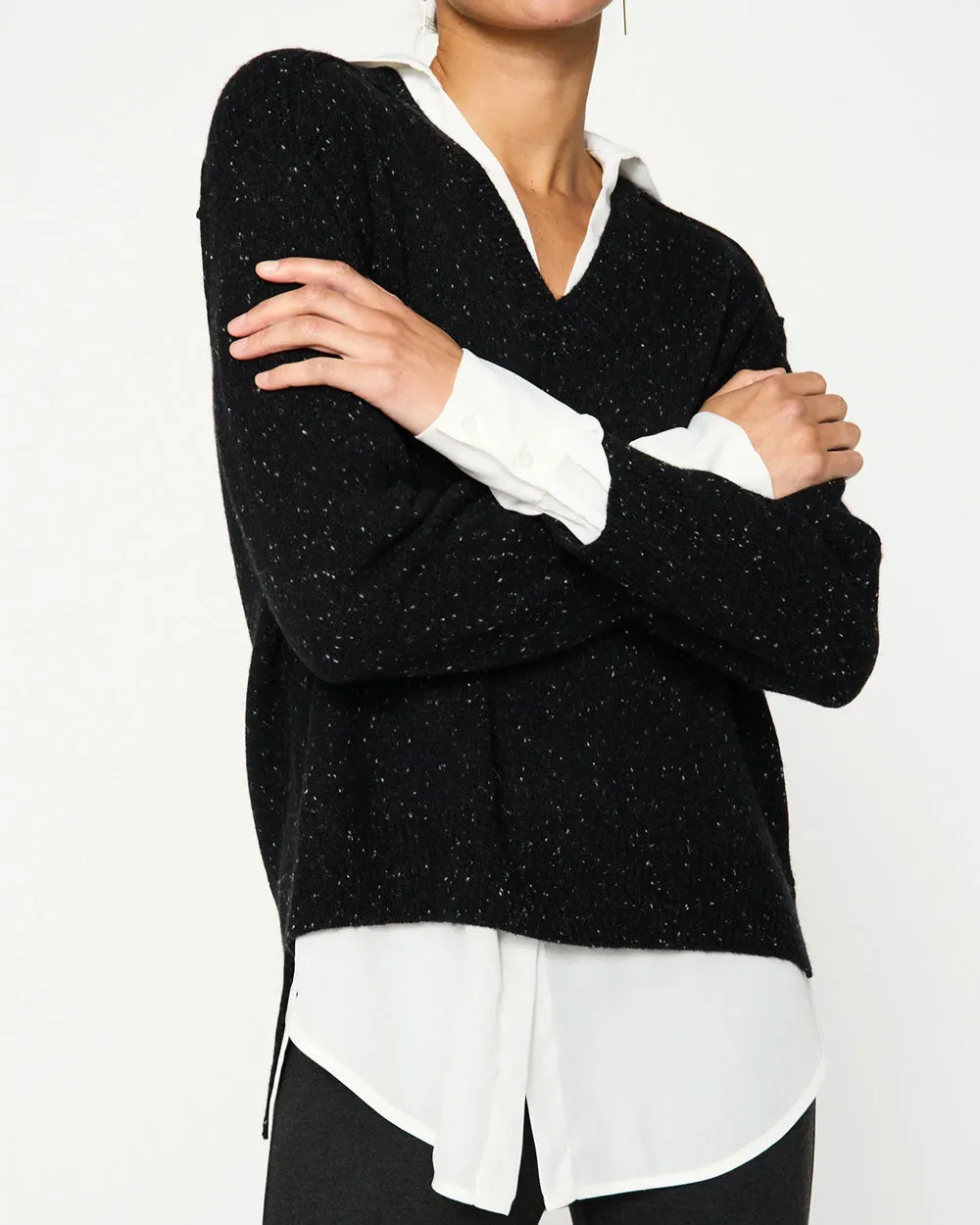 Black Multi V Neck Layered Looker Pullover