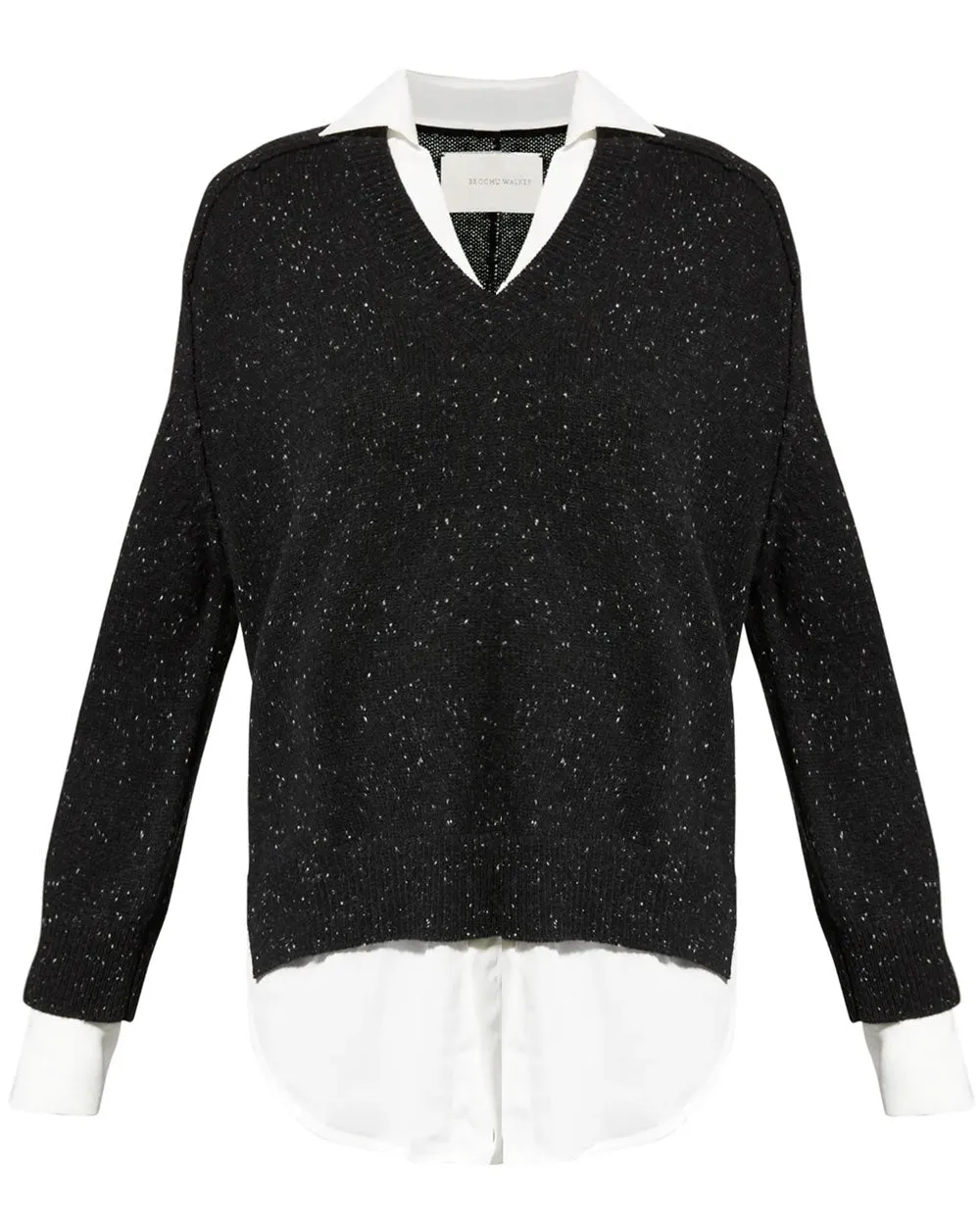 Black Multi V Neck Layered Looker Pullover