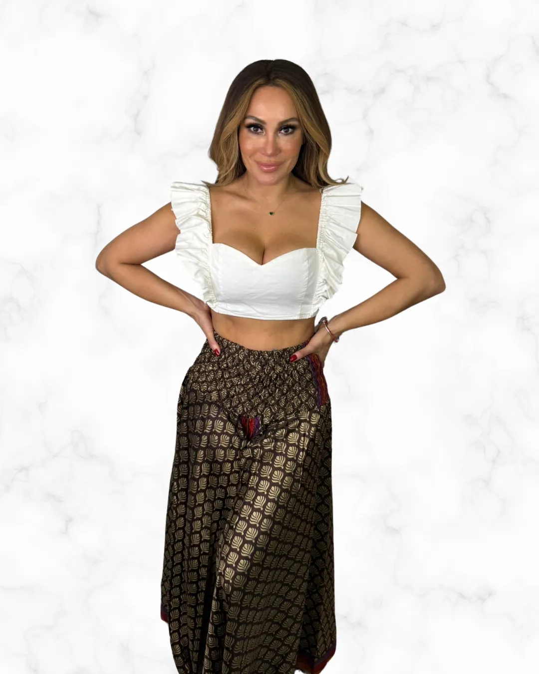 Boho Black & Gold Wide-Leg Palazzo Pants