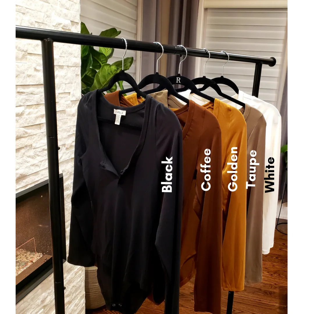 Casual Chic Split Neckline Bodysuit (Sizes Small - 3X)
