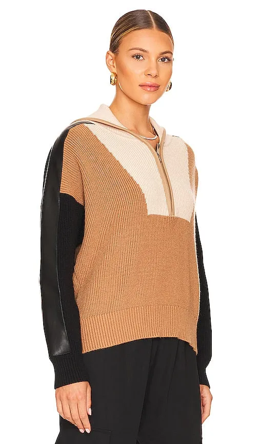 Central Park West Shavon Faux Leather Half Zip in Tan