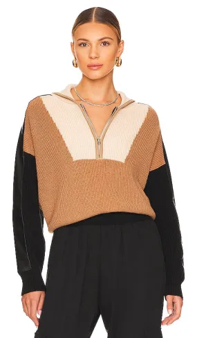 Central Park West Shavon Faux Leather Half Zip in Tan