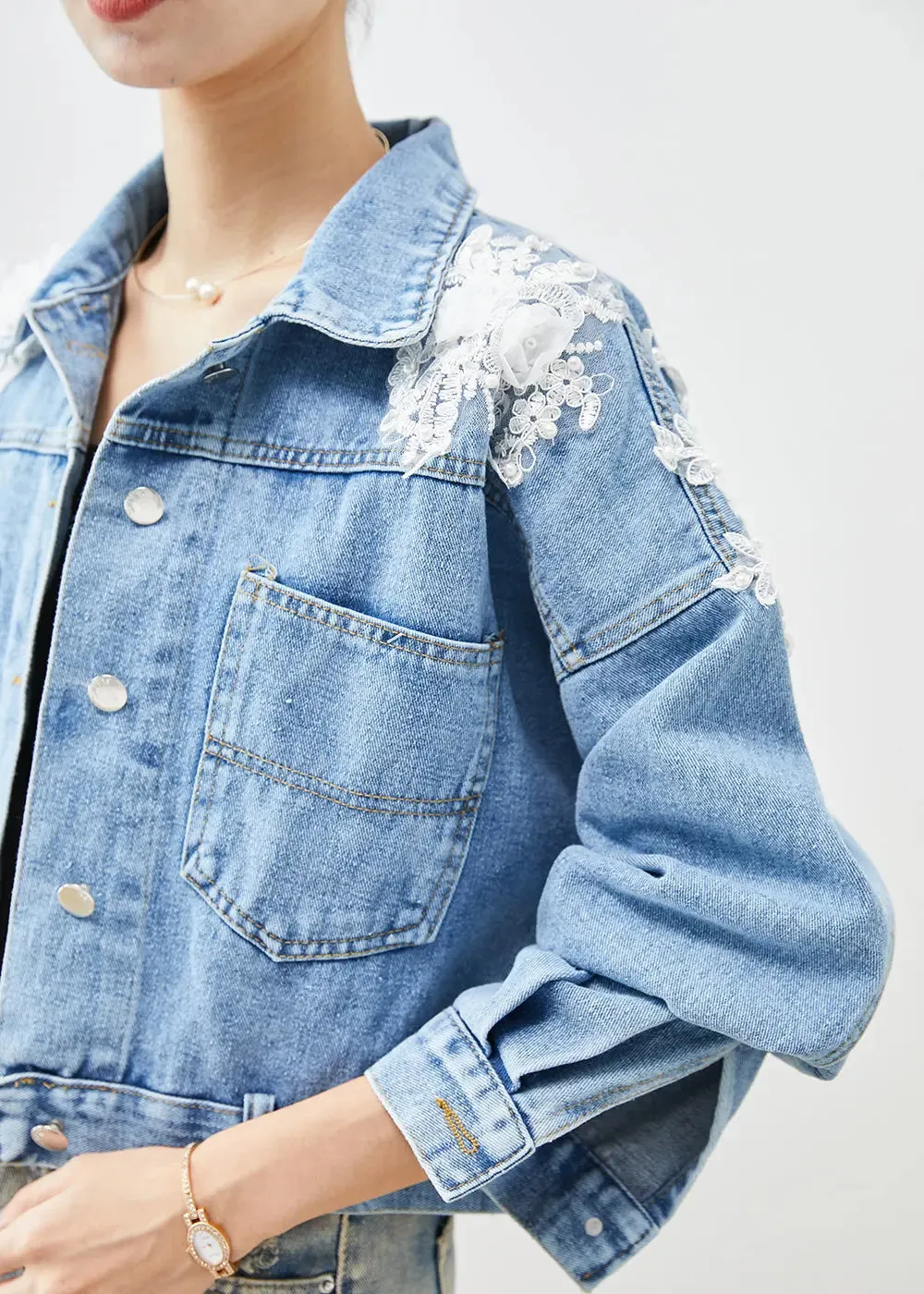 Chic Blue Oversized Stereoscopic Floral Denim Coat Fall ML0521