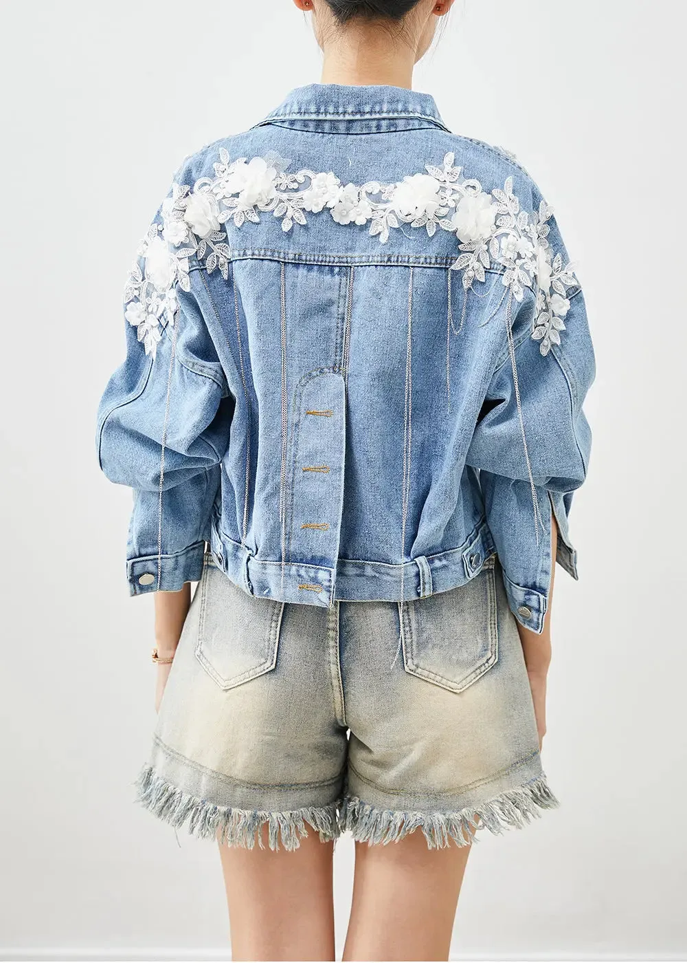 Chic Blue Oversized Stereoscopic Floral Denim Coat Fall ML0521