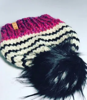 Chunky Striped Faux Fur Pom Beanie Chunky Striped Faux Fur Pom Beanie