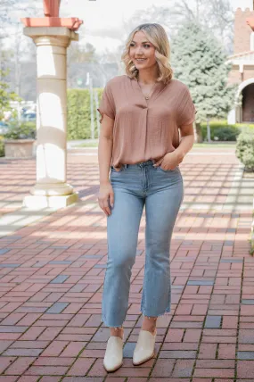 CLEARANCE- Crop Flare Denim W/ Distressed Hem