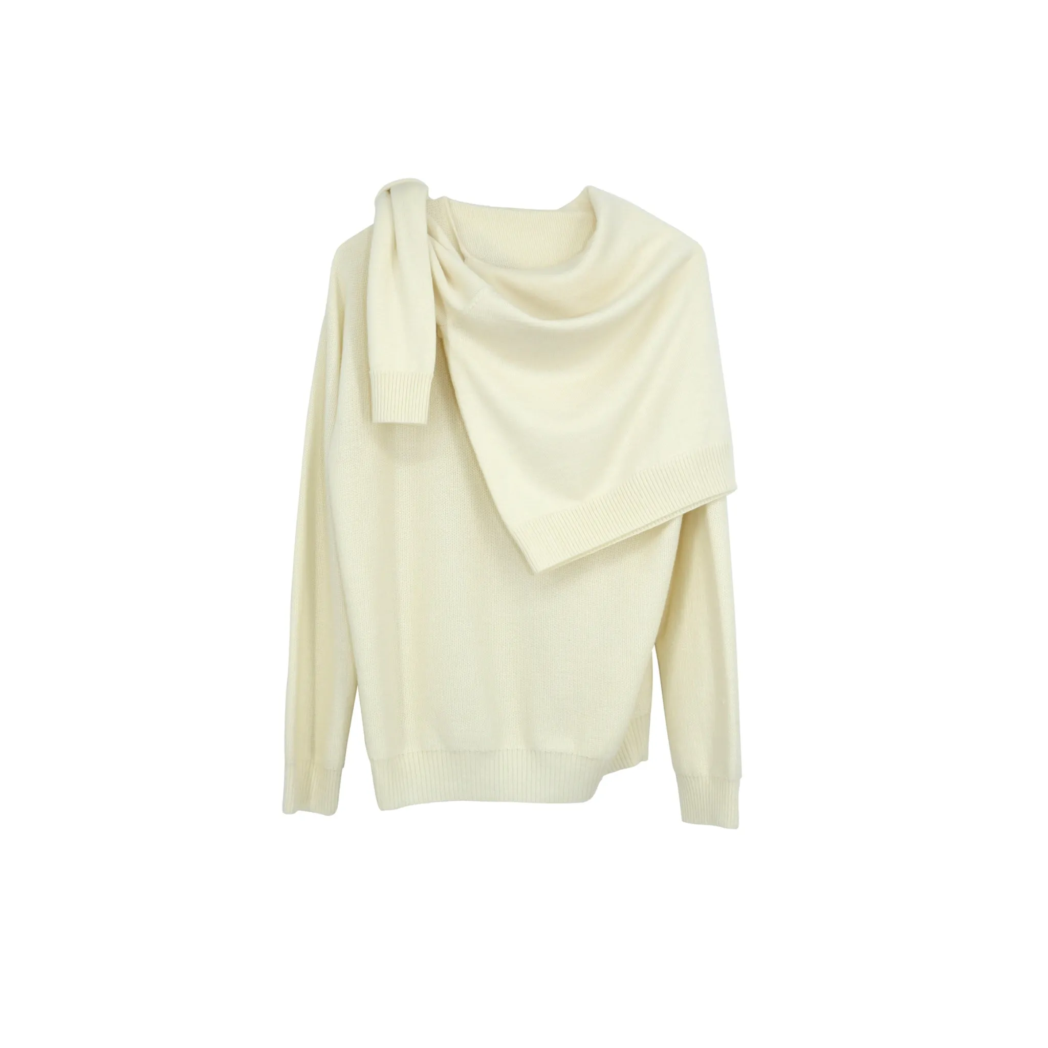 Collar Layered Silk Wool Sweater in White