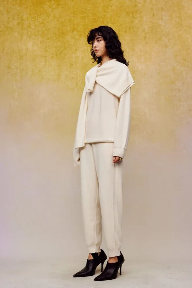 Collar Layered Silk Wool Sweater in White
