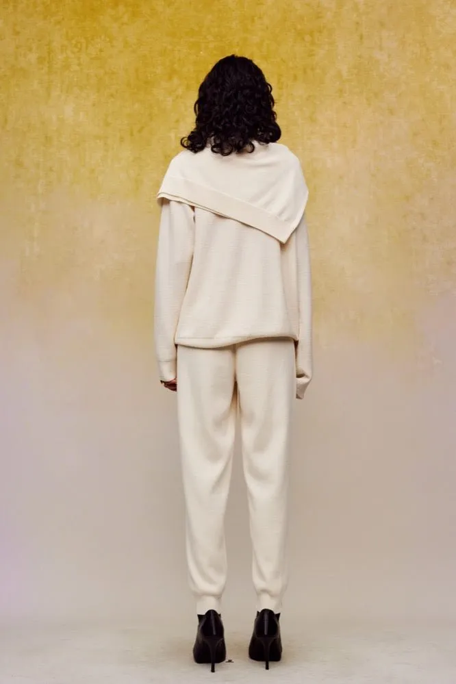 Collar Layered Silk Wool Sweater in White