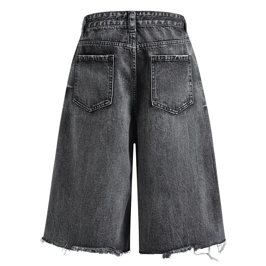 Contrast Panel Baggy Denim Shorts