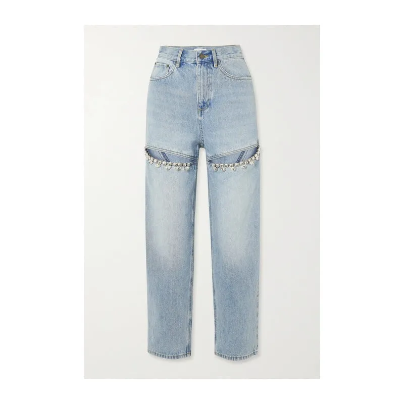 Crystal Chic High-Waisted Straight Leg Jeans