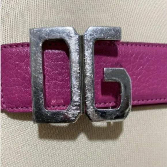 Dolce And Gabbana Pink Leather Belt with Chrome DG Buckle
