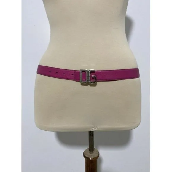 Dolce And Gabbana Pink Leather Belt with Chrome DG Buckle