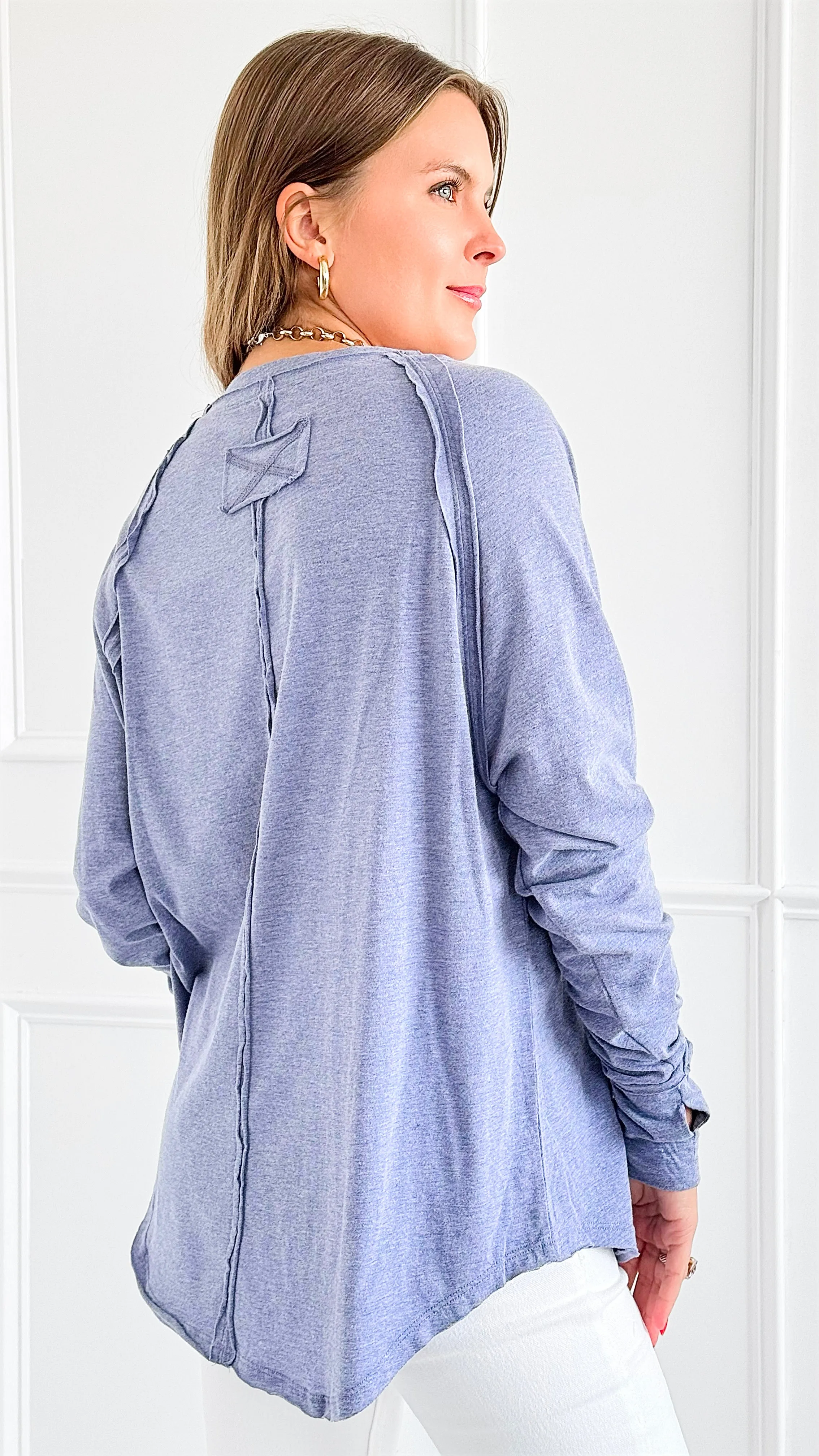 Effortless Chic Long Sleeve Top - Light Navy