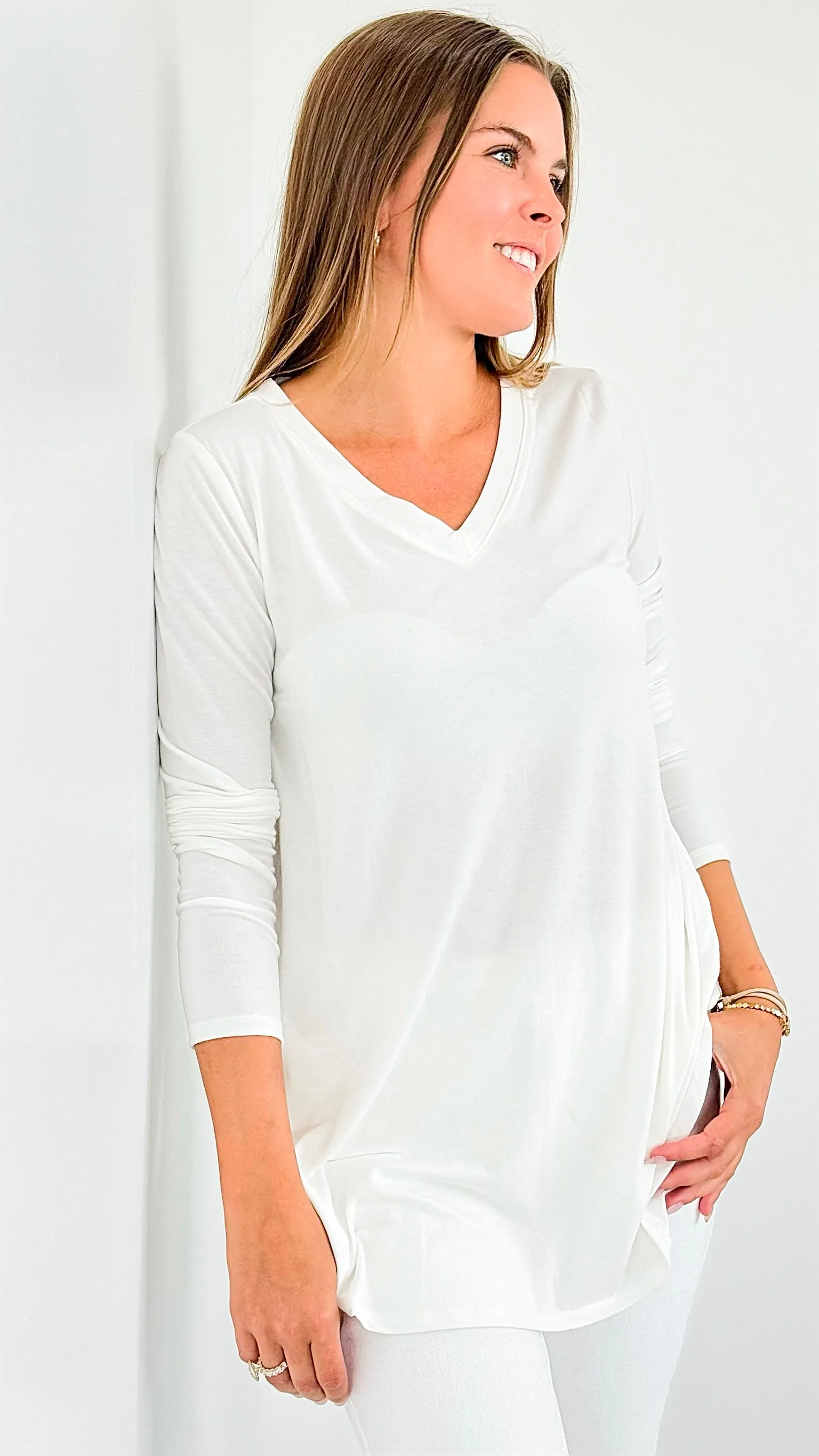 Effortless Elegance V-Neck Top - Off White