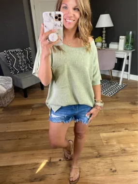 Effortless One Sage Knit Top With Raw Edge Detail