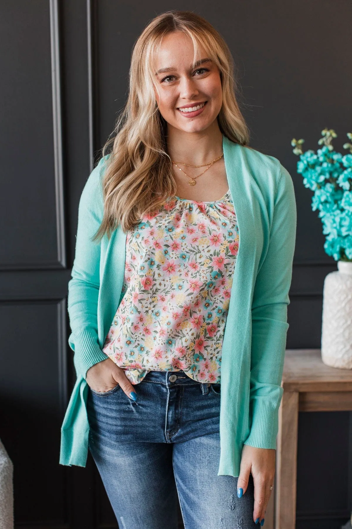 Effortless Pick Open Front Cardigan- Mint