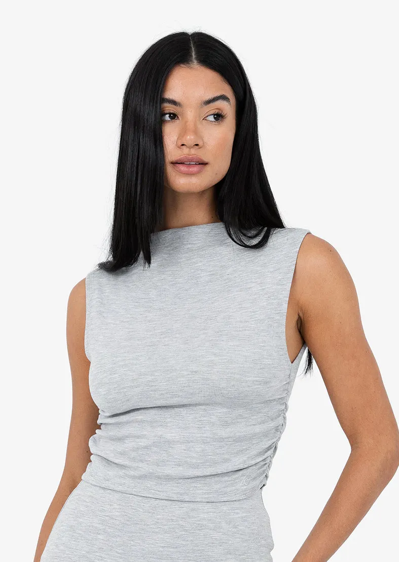 Effortless Ruched Top Grey Marl