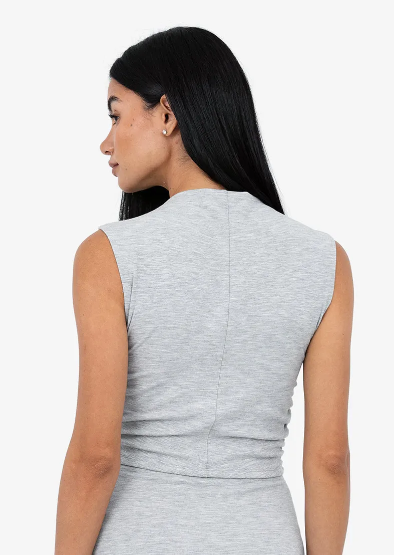 Effortless Ruched Top Grey Marl