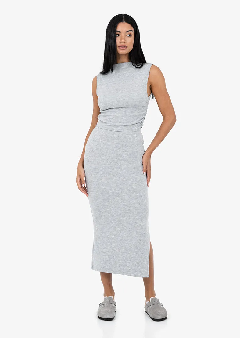 Effortless Ruched Top Grey Marl