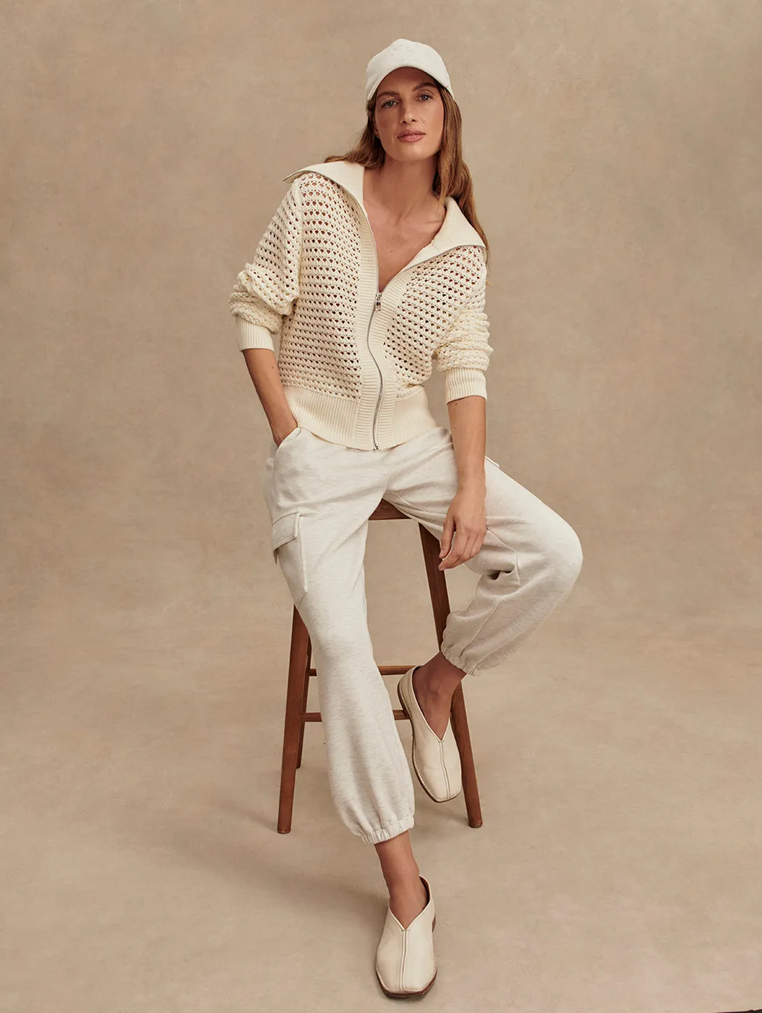 Eloise Full Zip Knit Sweater - Egret