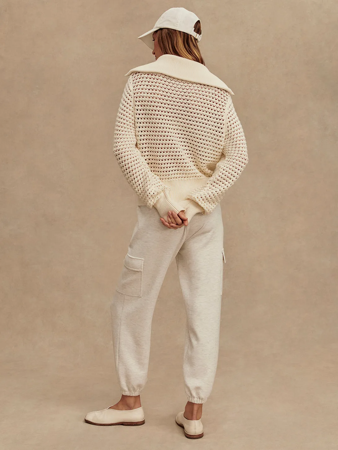 Eloise Full Zip Knit Sweater - Egret