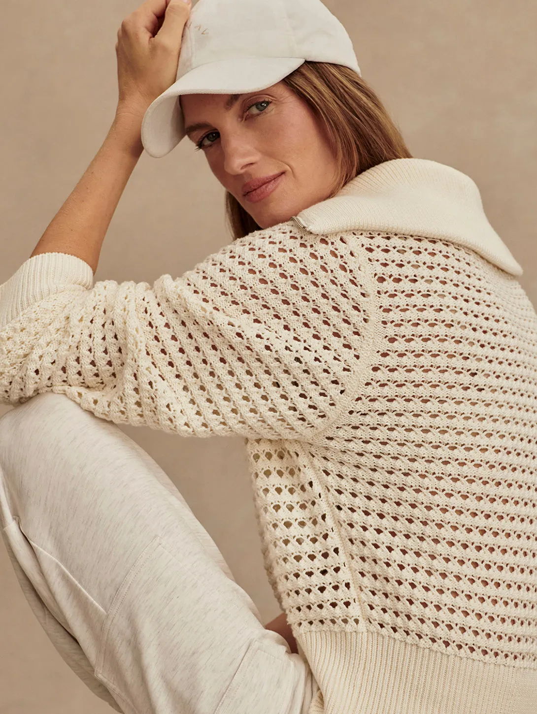 Eloise Full Zip Knit Sweater - Egret