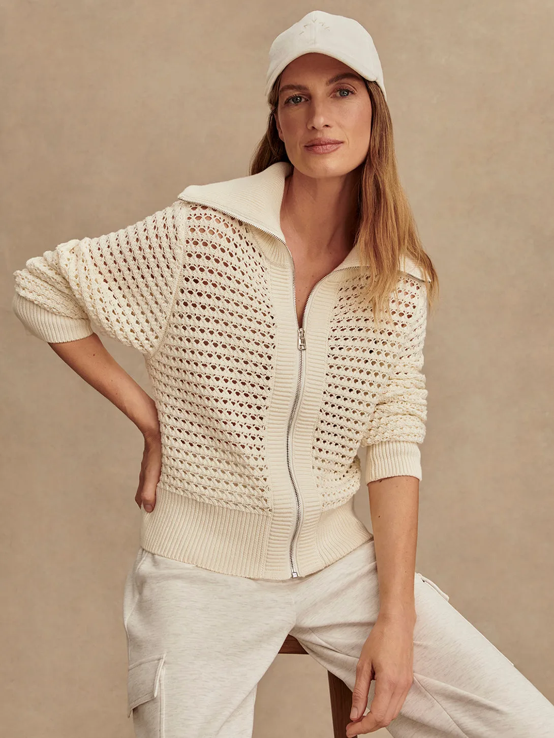 Eloise Full Zip Knit Sweater - Egret