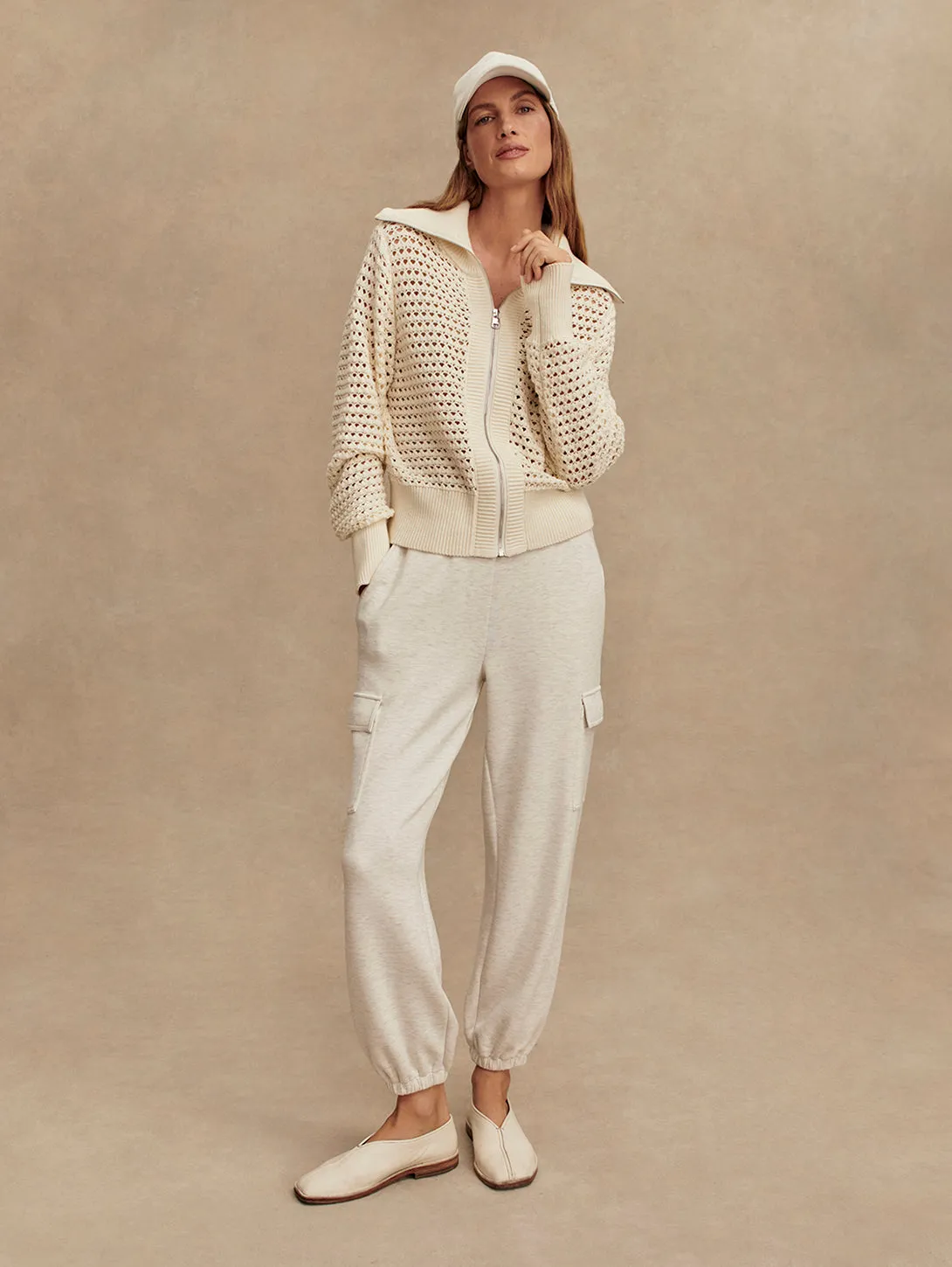 Eloise Full Zip Knit Sweater - Egret
