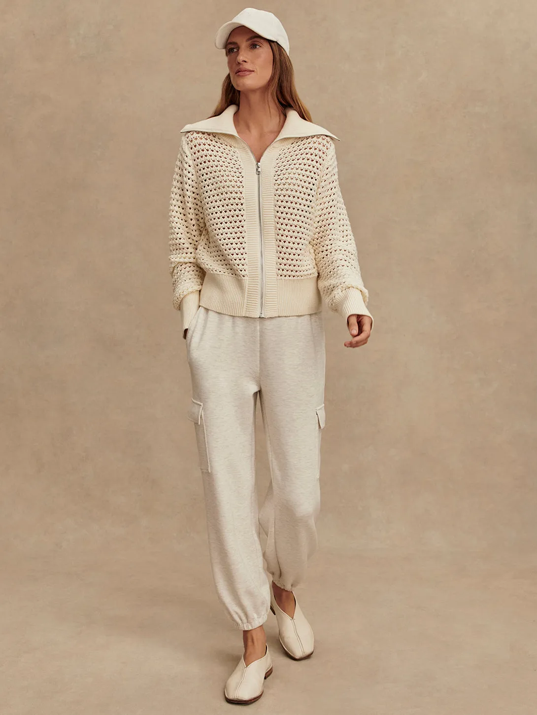 Eloise Full Zip Knit Sweater - Egret