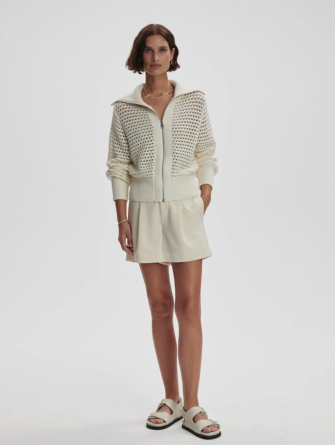 Eloise Full Zip Knit Sweater - Egret