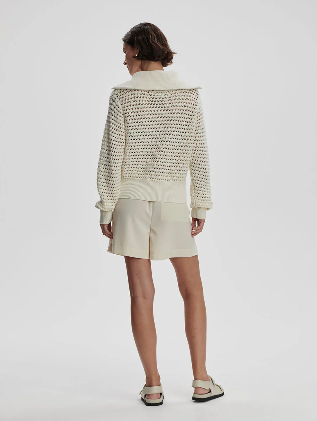 Eloise Full Zip Knit Sweater - Egret