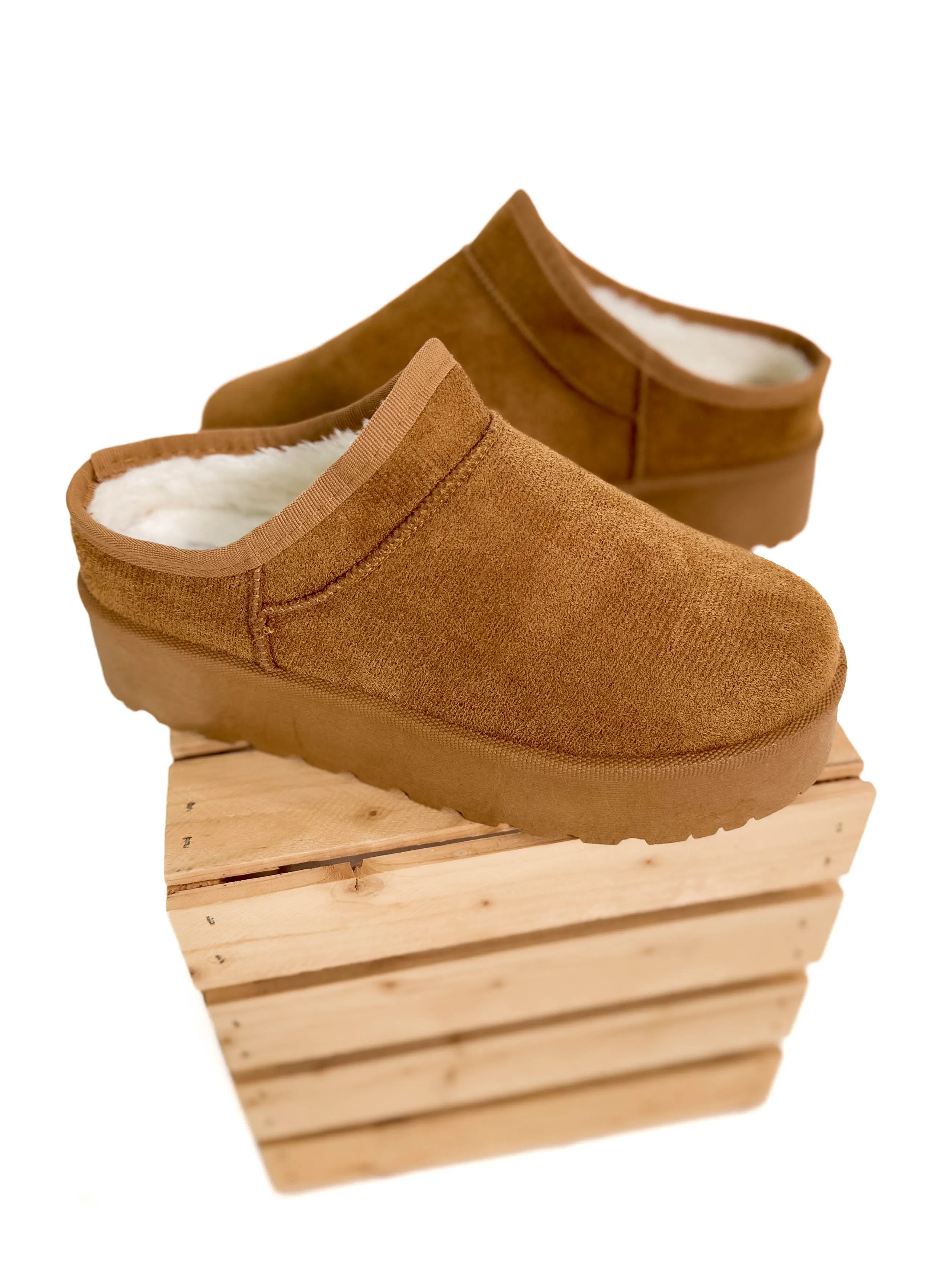 Fetch Platform Faux Fur Slip On- TAN-FINAL SALE