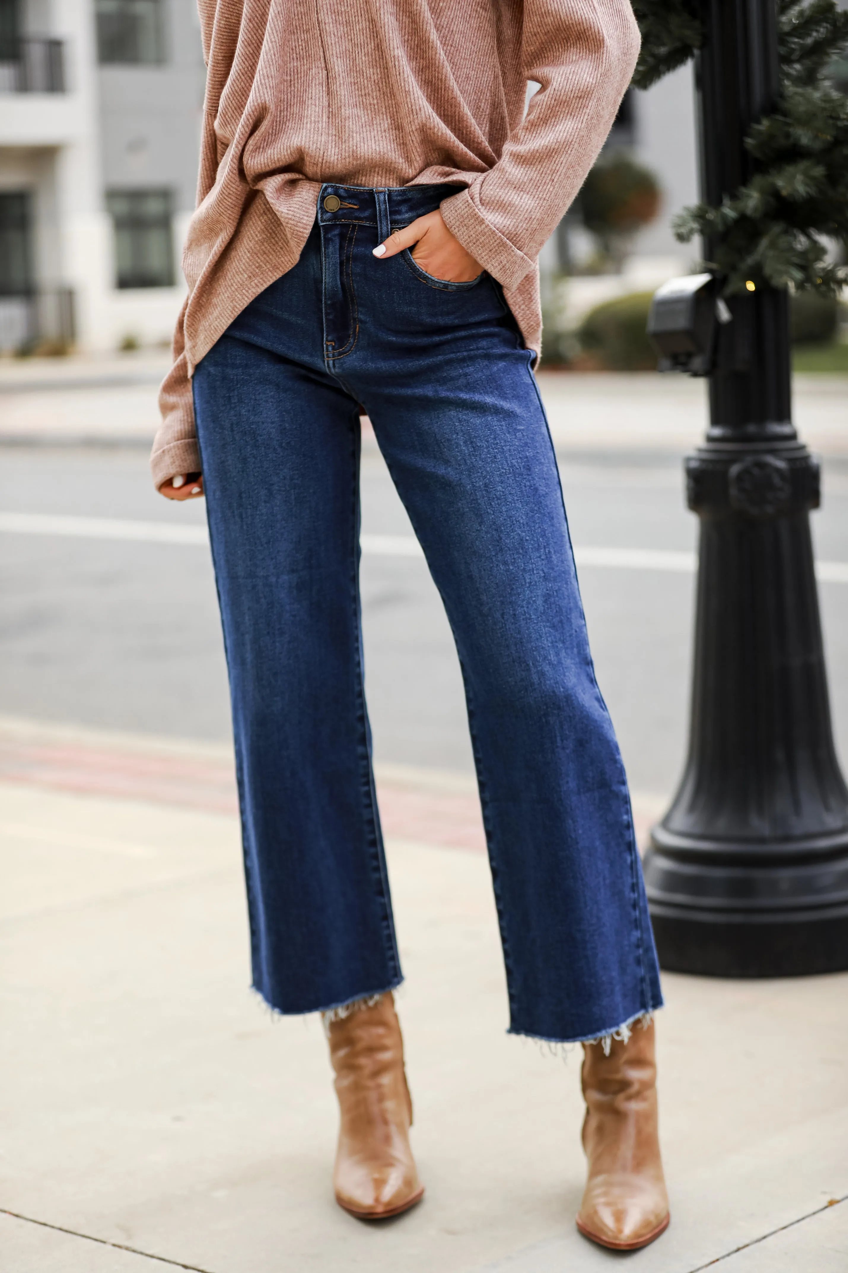 FINAL SALE - Chic Girl Dark Wash Wide Leg Jeans