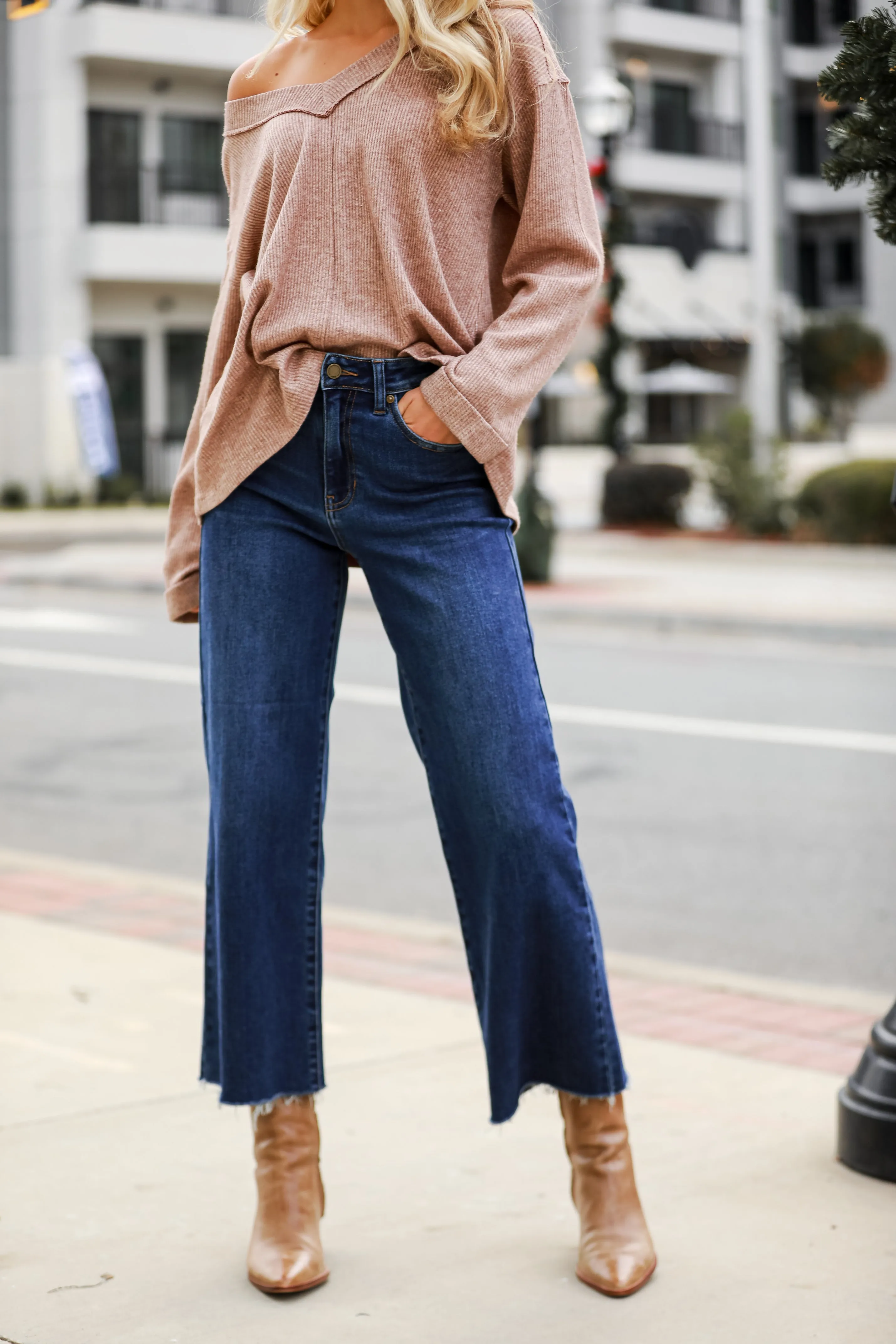 FINAL SALE - Chic Girl Dark Wash Wide Leg Jeans