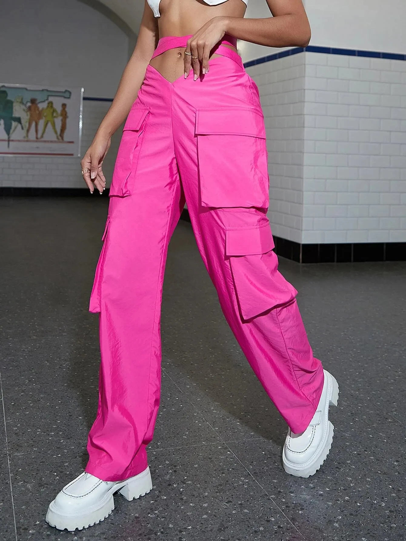 Flap Pocket Side Cargo Pants With Tape Detail