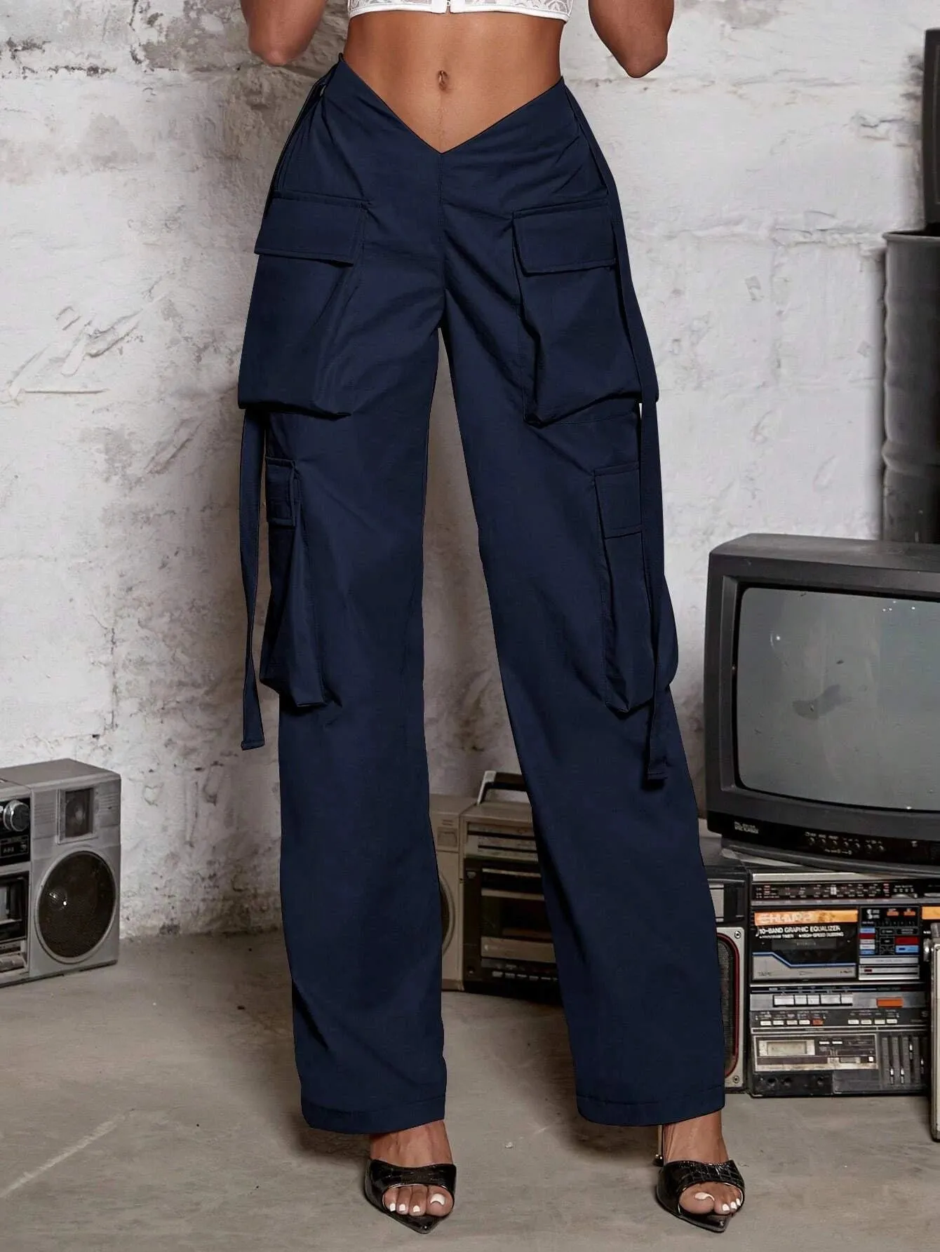 Flap Pocket Side Cargo Pants With Tape Detail