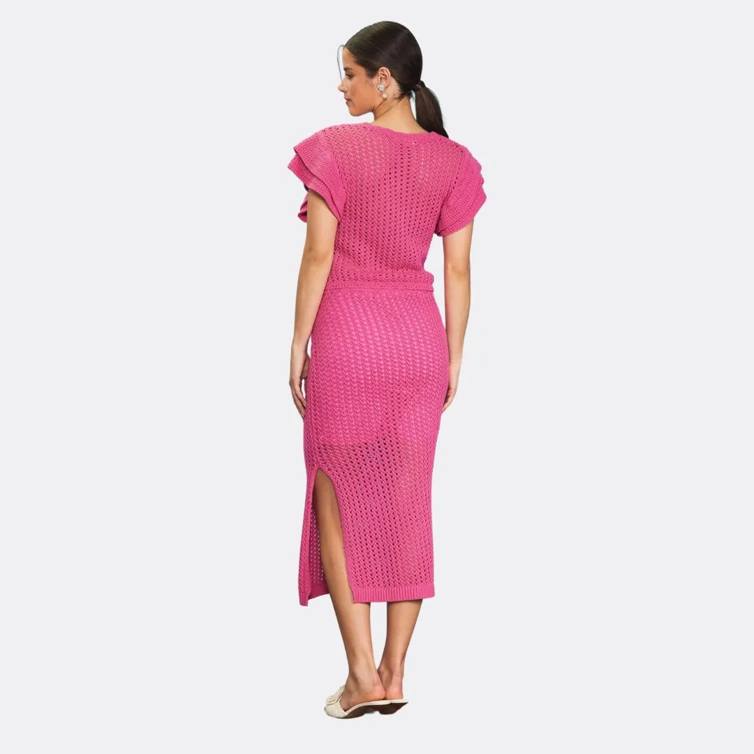 Flutter Sleeve Crochet Sweater (Flamingo)
