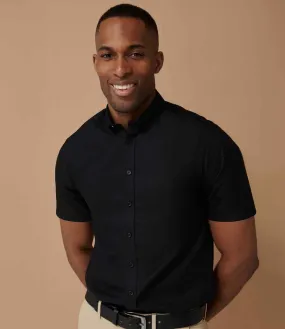 Henbury Modern Short Sleeve Slim Fit Oxford Shirt | Black