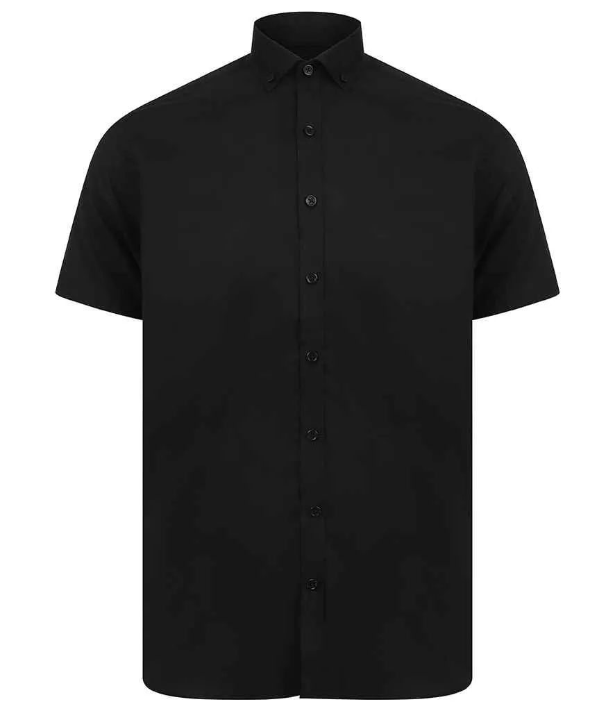 Henbury Modern Short Sleeve Slim Fit Oxford Shirt | Black